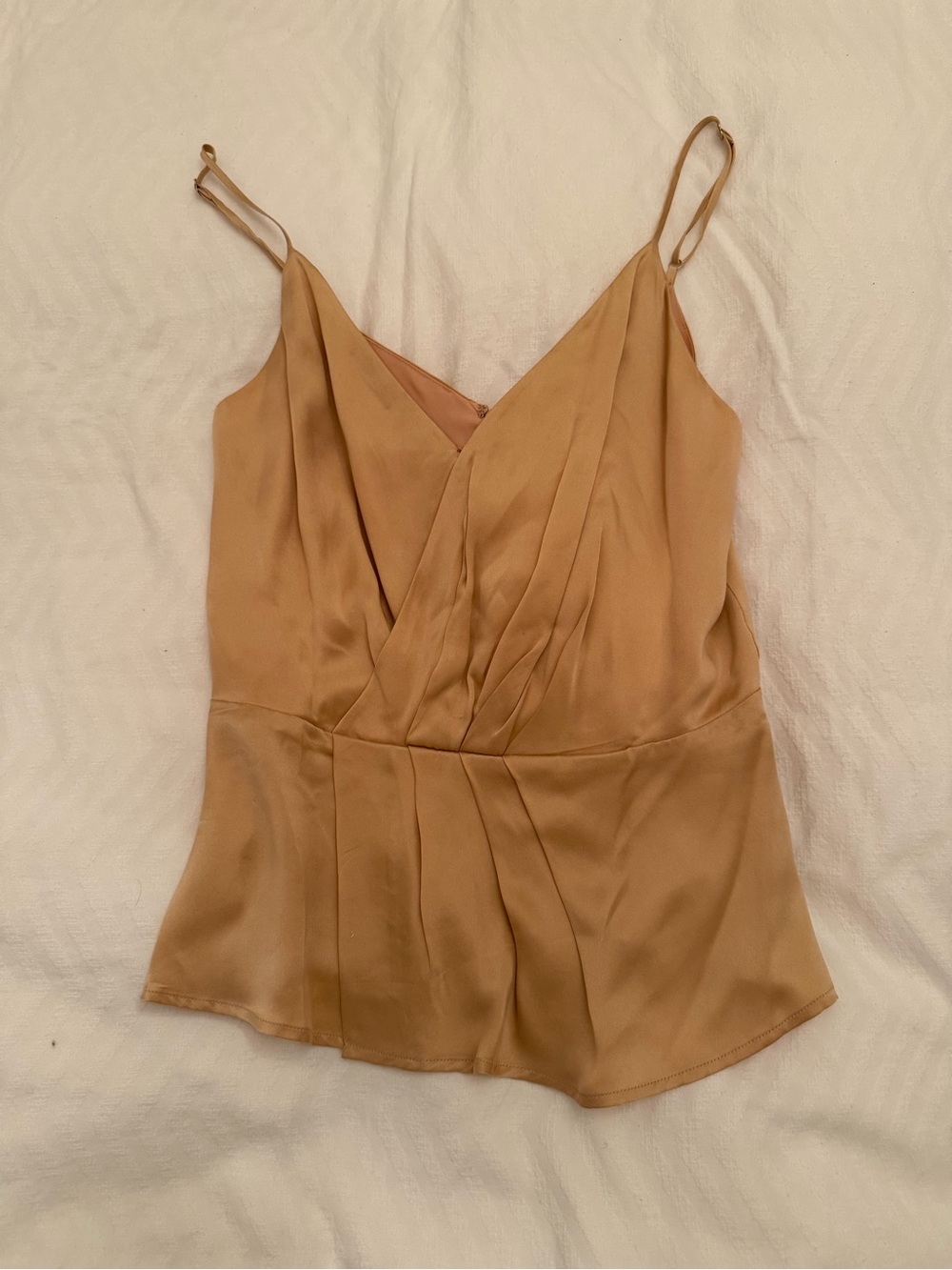 L'AGENCE Camel V-Neck Draped Silk Cami